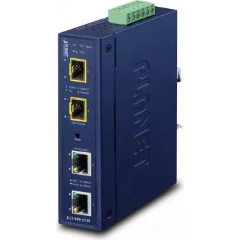 PLANET Industrial 2 portas - SFP - com fios - azul - metal - IP30 - FCC Part 15 Class A - CE IEC60068-2-32 (queda livre) IEC60068-2-27 (choque) IEC60068-2-6 (vibração) (IGT-900-2T2S)