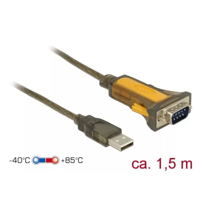 Cabo série DeLOCK 65840 USB Type-A DB-9 1,5 m preto amarelo