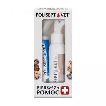 Kit de primeiros socorros veterinário JM Sante Polisept Vet para cães e gatos – conjunto de pomadas para cuidado de feridas, 150 g, embalagem de cartão