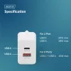 Carregador USB GaN de interior DIGITUS DA-10301 — 30W, 1× USB-C, 1× USB-A, 100–240V, branco