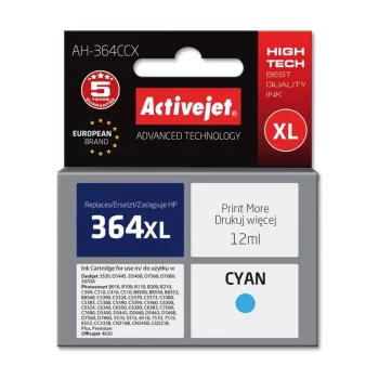 Cartucho de tinta compatível ActiveJet AH-364CCX ciano, alto rendimento (XL), 12 ml, à base de corante, substituto para HP 364XL CB323EE
