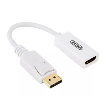 Adaptador conversor UNITEK DisplayPort DP para HDMI 4K UHD HDTV macho para fêmea com áudio banhado a ouro - Y-6332 branco