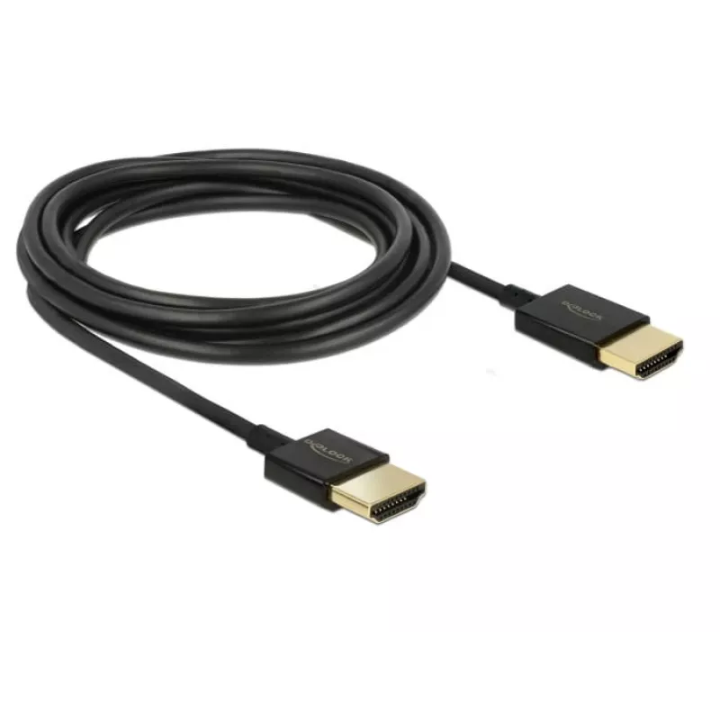 DeLOCK Slim High Quality - cabo HDMI com Ethernet - HDMI (M) a HDMI (M) - 25 cm - tripla blindagem - preto - suporte 4K (85117)
