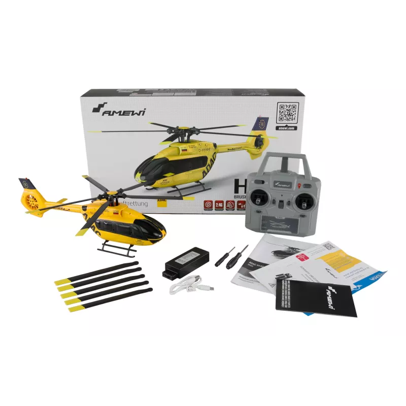 Helicóptero Amewi ADAC H145 Brushless 6 canais 6G RTF, modelo de 6 canais pronto a voar