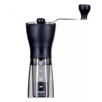 Moinho de café HARIO MSS-1DTB — moinho elétrico, preto, moagem fina, dispensador integrado