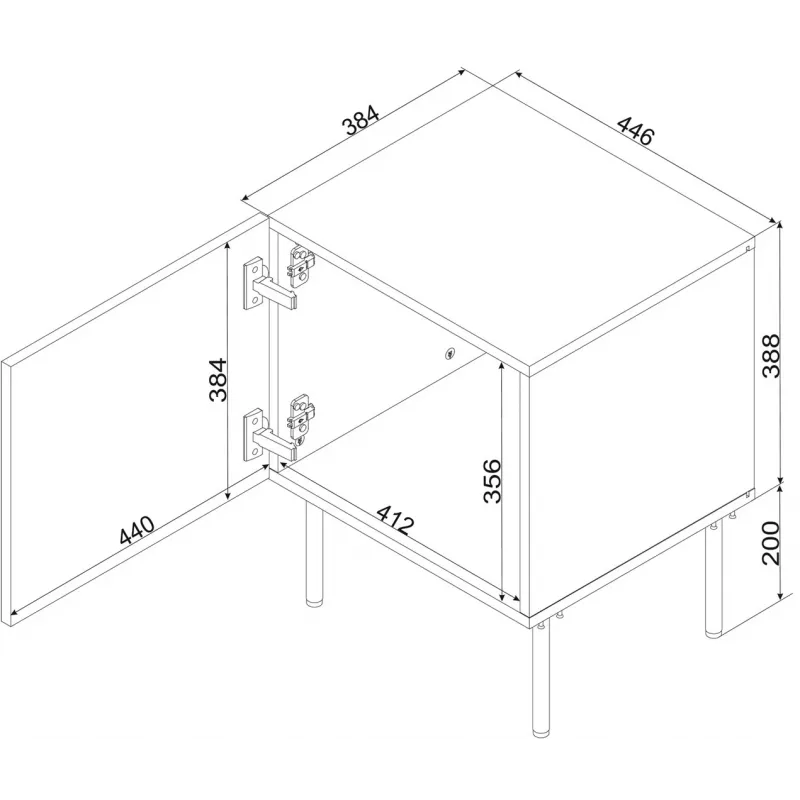 Mesa de cabeceira Cama Meble SIENA conjunto de 2, 44,5×40×59 cm, preto mate, MDF e aglomerado