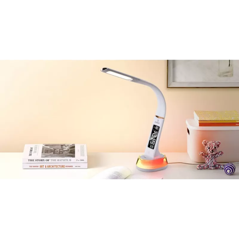 Candeeiro de secretária Hawk HW-LAMP05 branco LED ajustável — candeeiro de trabalho LED compacto com braço ajustável