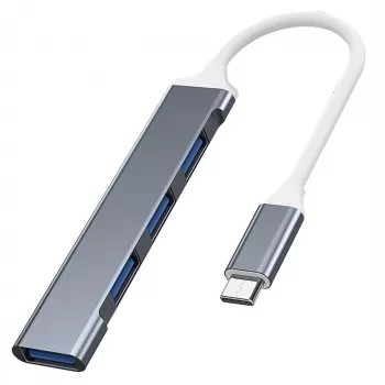Hub USB VAKOSS TC-4125X — 1× USB 3.0 Type-A, 3× USB 2.0 Type-A, Host: USB Type-C, prateado