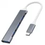 Hub USB VAKOSS TC-4125X — 1× USB 3.0 Type-A, 3× USB 2.0 Type-A, Host: USB Type-C, prateado