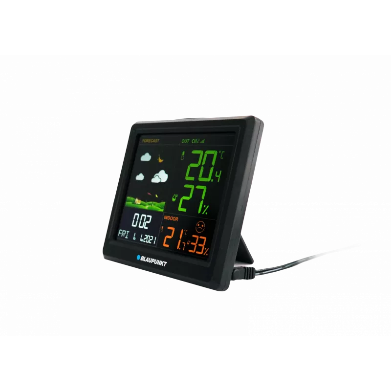 Estação meteorológica BLAUPUNKT WS25BK — Monitor de temperatura e humidade interior/exterior, preto, 1 sensor, ecrã LCD
