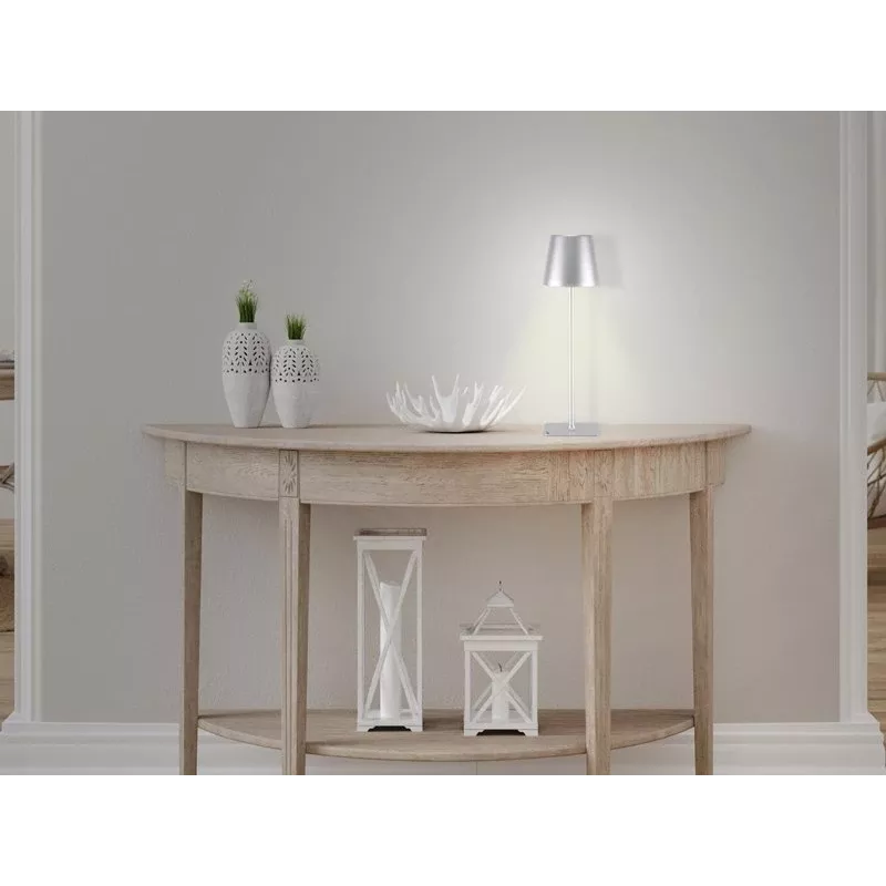 Beper P201UTP117 candeeiro de mesa LED recarregável, 1,5 W, interruptor tátil, regulável, adaptador para garrafa de 33 mm, resistente à água, prateado
