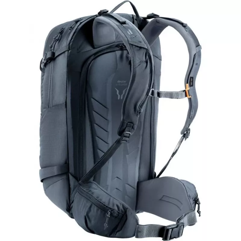 Mochila DEUTER Freerider Pro 34+ — mochila técnica para freeride e esqui de montanha, 34 L, preta, suporte para capacete, cinto de cintura