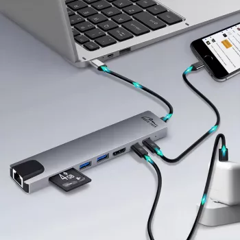 HUB USB MEDIA-TECH 8 EM 1 GIGA LAN HUB MT5046