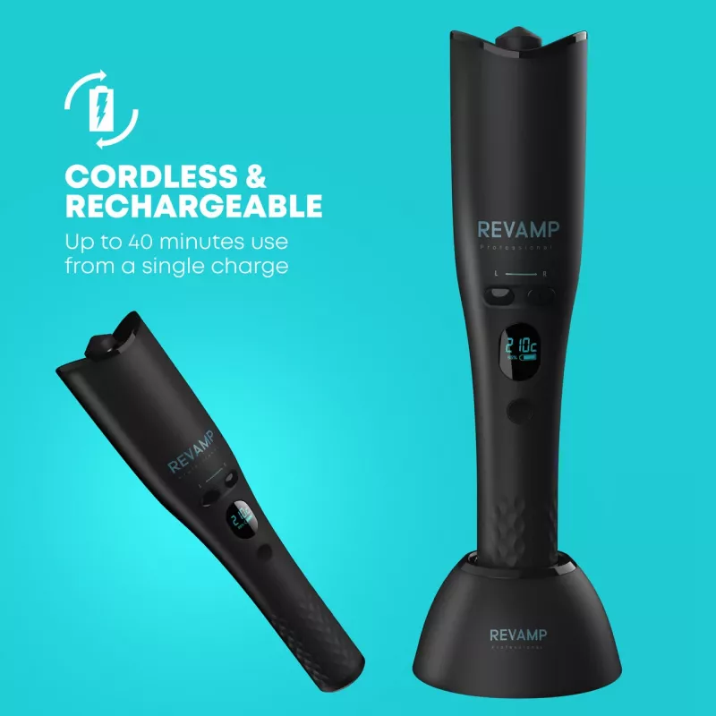 Modelador de caracóis automático Revamp CL-2750-EU2 iGEN Cordless Progloss Hollywood Curl com função de rotação