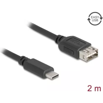 Cabo USB 2.0 DELOCK 2 m — USB C para USB A, 0,48 Gbit/s, contactos dourados, preto