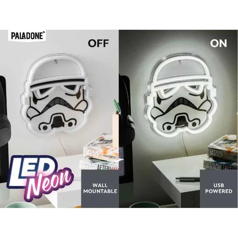 Luz néon LED de parede Paladone Stormtrooper modelo PP14595SWVN, iluminação decorativa Star Wars