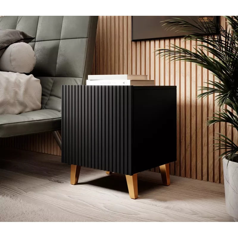 Conjunto de mesas de cabeceira cama meble PAFOS, 2 unid., 45×40×51 cm, preto mate, MDF/aglomerado