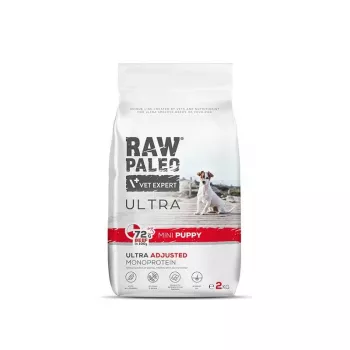 Comida seca para cães VETEXPERT RAW PALEO Ultra Mini Puppy Beef 2 kg — comida seca para cachorros de raças pequenas, 30,5 % de proteína, 16,5 % de gordura