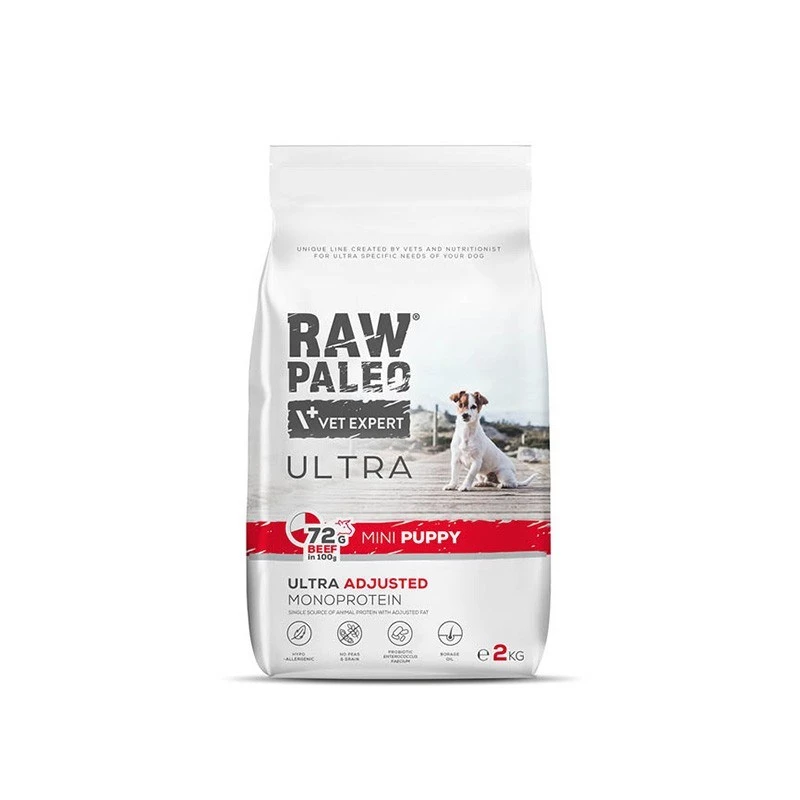 VETEXPERT RAW PALEO Ultra Mini Puppy bovino, ração seca para cachorros de raças pequenas, 2 kg
