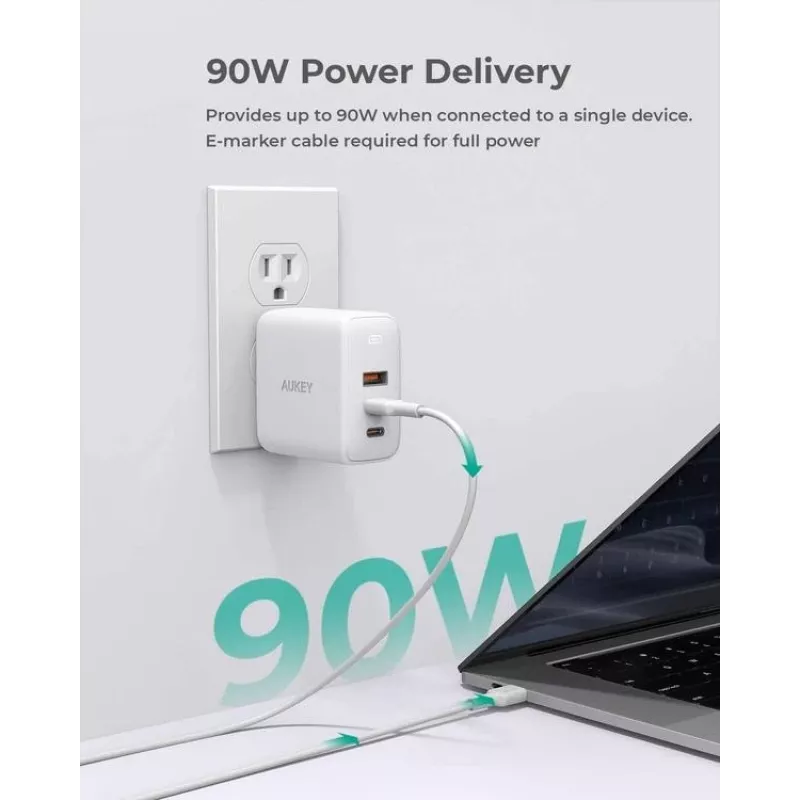 Carregador de parede ultrarrápido AUKEY PA-B6S branco Omni a Mix GaN