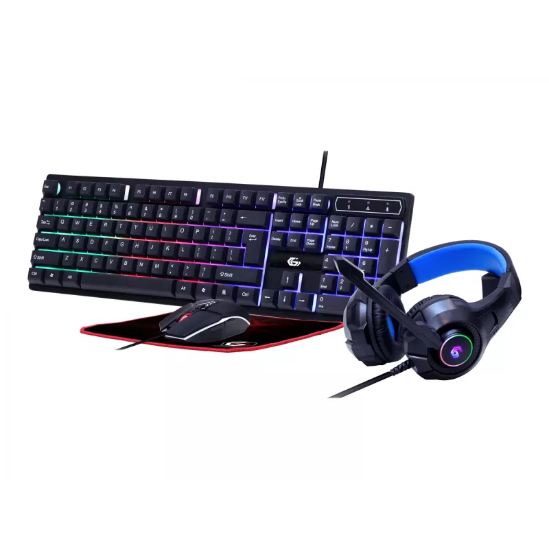 Teclado gaming com rato GEMBIRD GGS-UMGL4-02 — tamanho completo USB QWERTY inglês dos EUA, preto, retroiluminação LED