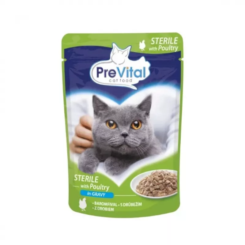 PREVITAL Cat Food Mix 4 Flavors comida húmida para gatos adultos esterilizados, frango, vitela, salmão, aves, 96 x 100 g (9,6 kg)