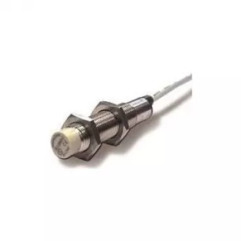 Sensor fotoelétrico Datalogic BASIC M12 — caixa cinzenta, corpo em latão, 0,5 kHz, 0,2 A, 48,4 mm de profundidade