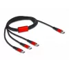 Cabo de carregamento USB DeLOCK 3 em 1 USB Type-C para 3 x USB Type-C 1 m preto/vermelho