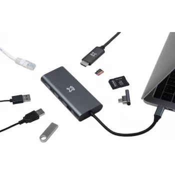 Hub de interface XtremeMac XWH-HUB8-13 USB Type-C 40000 Mbit/s cinzento (XWH-HUB8-13)