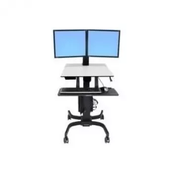 Ergotron WorkFit-C Dual, estação de trabalho sentado/em pé - carrinho para 2 ecrãs LCD/teclado/rato/CPU - cinzento, preto - tamanho do ecrã: 55,9 cm (22