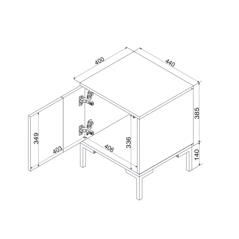 Mesa de cabeceira Cama Meble MERCI 44x40x52,5 cm, preto e carvalho, MDF/aglomerado, pack de 2
