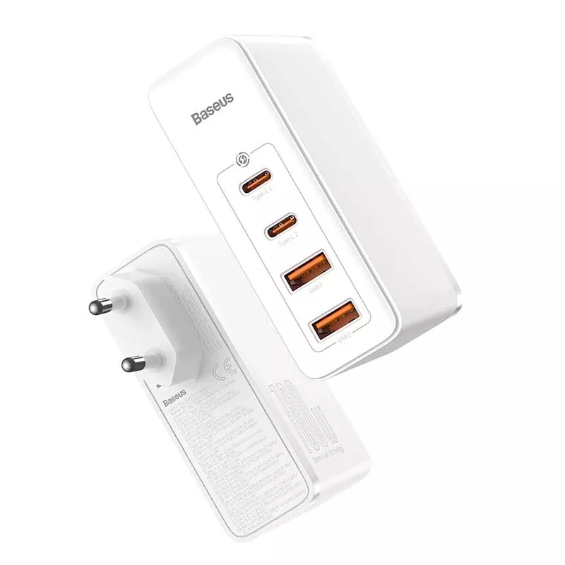 Carregador de viagem Baseus GaN2 Pro Quick 2x USB + 2x USB-C, 100W, EU (Branco)