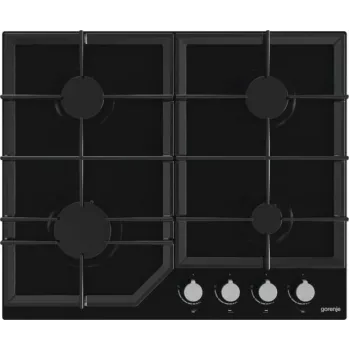 Fogão a gás Gorenje GT641KB, encastrar 60 cm, 4 zonas a gás, vidro temperado, grelhas de ferro fundido, botões rotativos