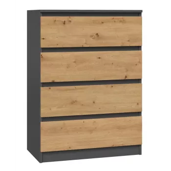 Cómoda Top e Shop M4 ANTRACYT/ARTISAN – 4 gavetas, superfície antracite e cor de carvalho, 700 × 400 × 970 mm, aglomerado