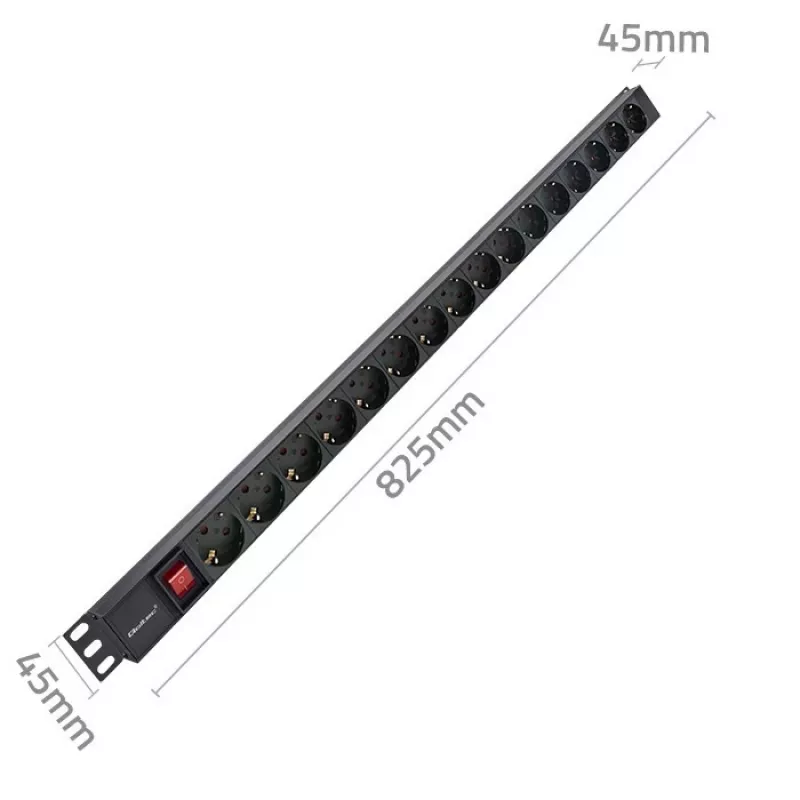 PDU de alumínio Qoltec para RACK | 16A | 16 x Schuko | vertical | 1,8 m