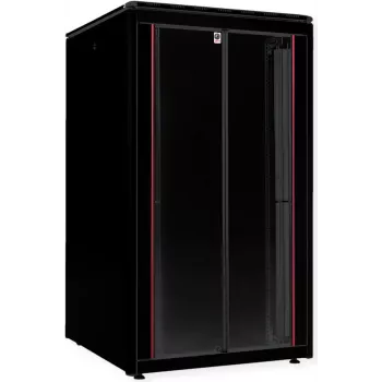 Armário de rede ROLINE Pro 26U 800x800 mm porta de vidro preto 600 kg IP20 de 19 polegadas autónomo