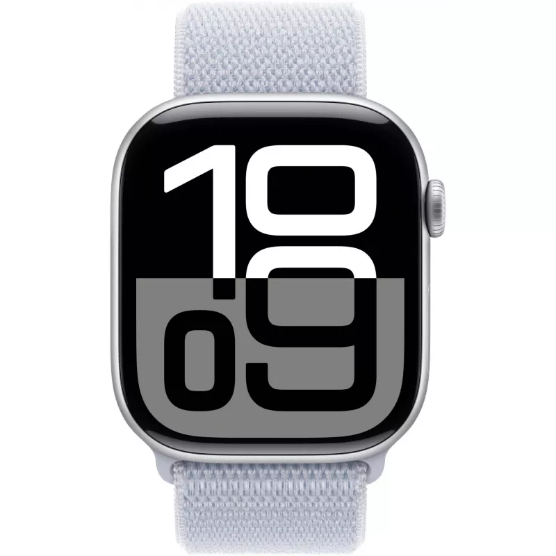 APPLE Watch Series 10 GPS 46 mm Caixa de alumínio prateado com bracelete desportiva Blue Cloud