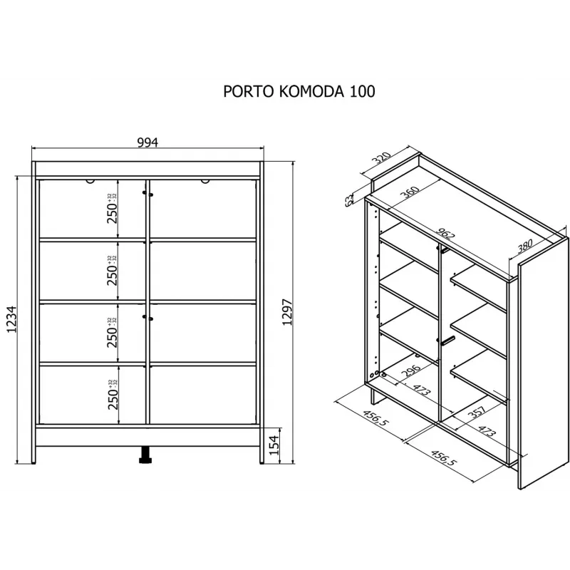 Cómoda Cama PORTO 100x38x130 carvalho/preto