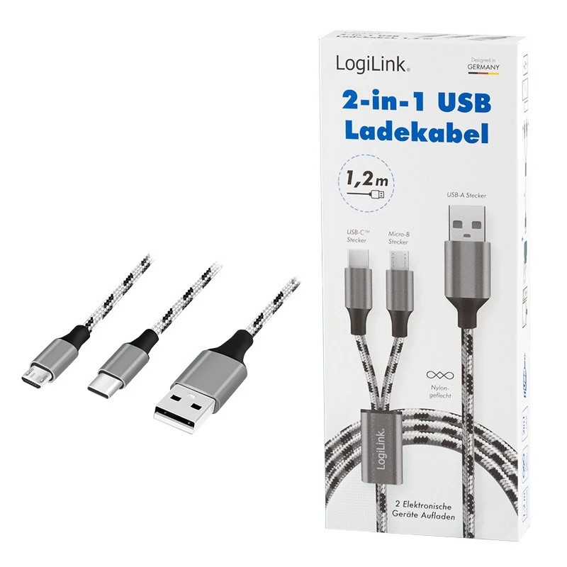 Cabo USB LogiLink CU0202 USB 2.0 1,2 m USB A USB C/Micro-USB A cinzento