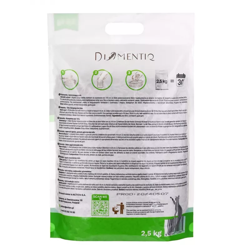 DIAMENTIQ Tofu Neutral Ultra aglomerante - areia vegetal - 2,5 kg