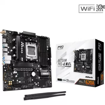 Motherboard ASRock A620AM Pro-A WiFi AM5 mATX — AMD A620, Socket AM5, DDR5 até 256 GB, Wi‑Fi 6E, 2.5Gb LAN, HDMI 2.1