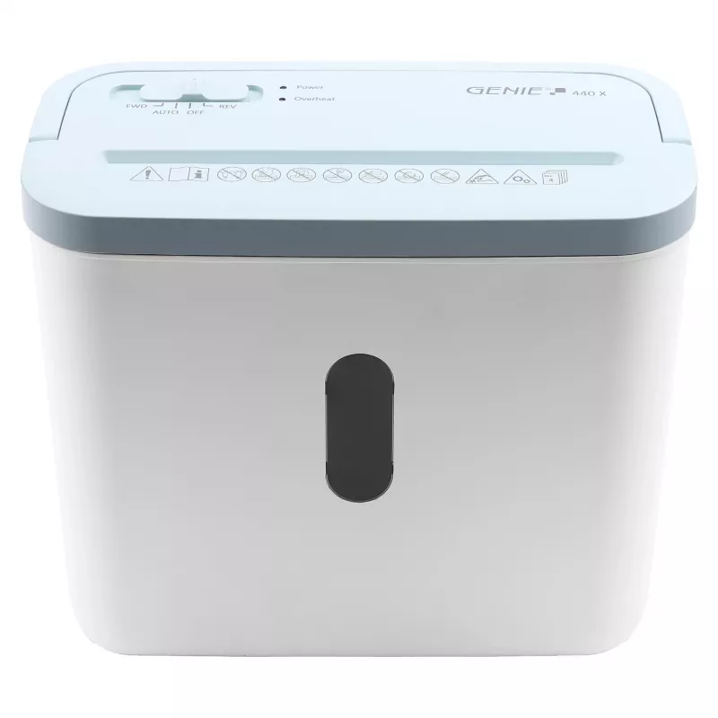 Destruidora de documentos genie 440 X Blue — Corte cruzado 4 x 38 mm, cesto de 8 L, 300 W
