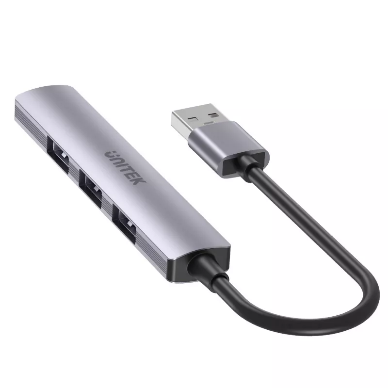 Unitek H1208A hub USB-A, 4 portas (1x USB-A 5 Gbps, 3x USB-A 2.0), alumínio, prateado