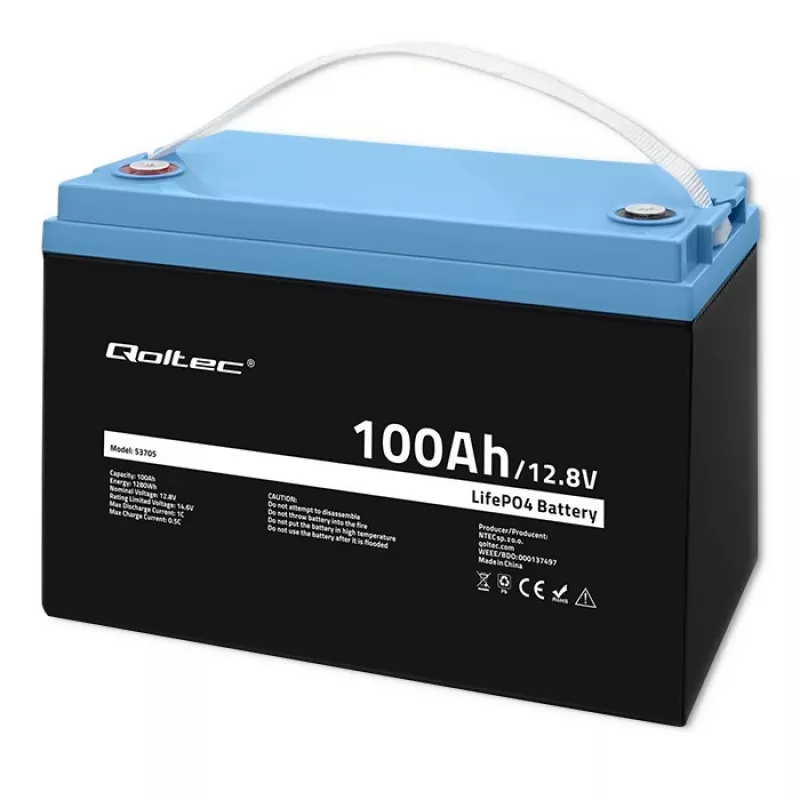 Bateria Qoltec 53705 de fosfato de ferro e lítio 100 Ah 12,8 V