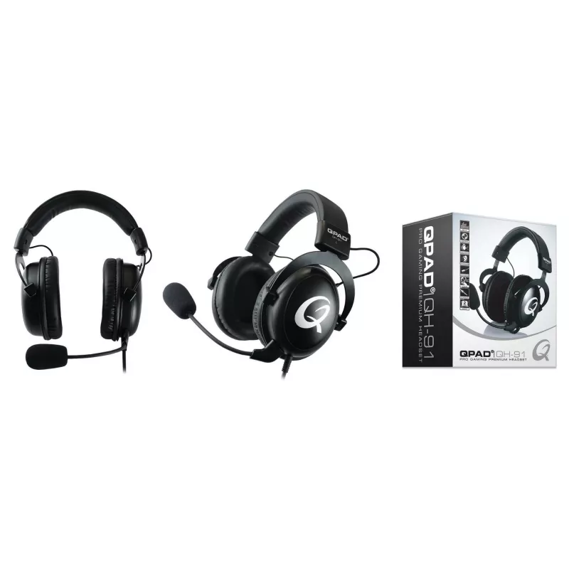 Headset QPAD QH-91 com fios, arco de cabeça, circum-aural, 15–25000 Hz, cabo de 2 m, preto