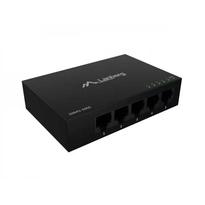 Switch de rede LANBERG DSM1-1005 5x 1 Gb/s não gerido desktop, caixa metálica, 12V