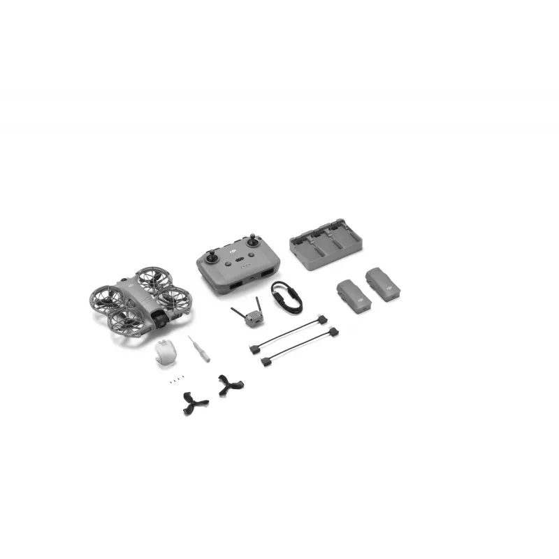 Drone quadricóptero DJI Neo 2 Fly More Combo — 4 rotores, câmara de 12 MP, vídeo 2688×1512, bateria de 1606 mAh, 49 GB de armazenamento interno, Preto/Cinzento