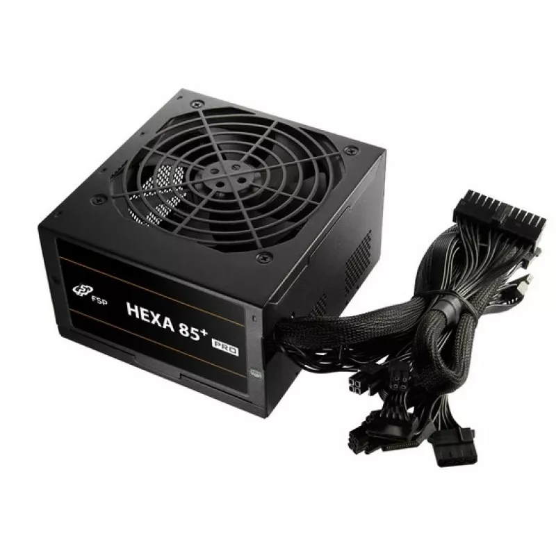 Fonte de alimentação FSP HEXA 85+ PRO 650W ATX ATX2.5 preta, 650 W, 100 - 240 V, 50 - 60 Hz, 9 - 4 A, Ativa, 100 W