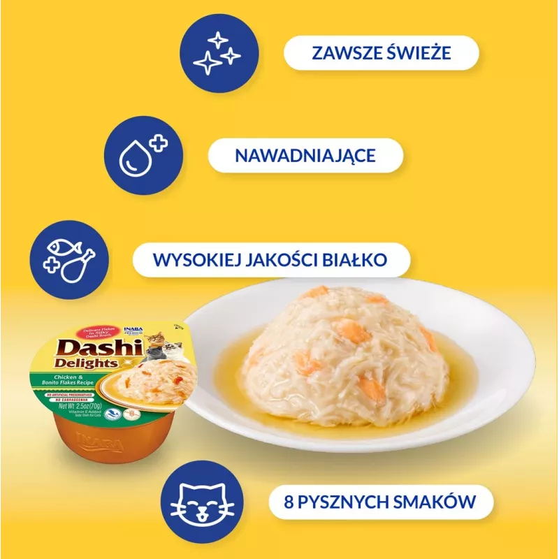 INABA Dashi Delights frango com flocos de bonito em caldo - snack para gatos - 70 g