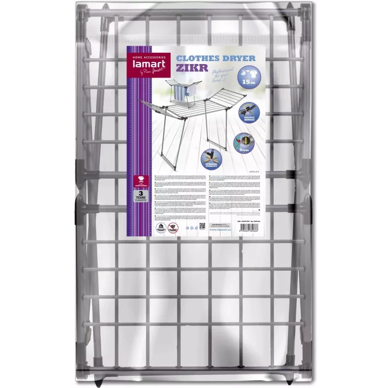 Estendal LAMART LT8104 tamanho 15 M — estendal rotativo para interior e exterior, 15 m de comprimento de estendal